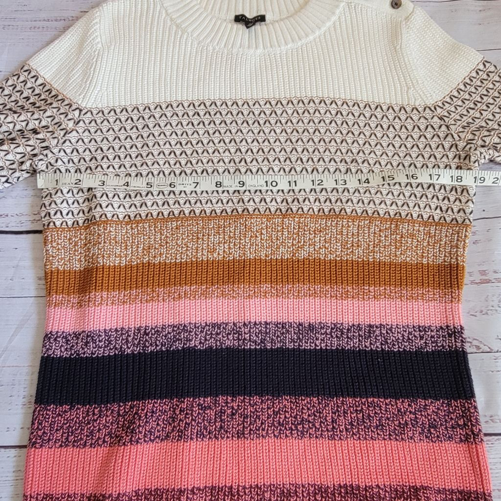 Talbots Textured Stripe Thermolite Sweater Elbow Patches Outdoor Womens Medium - Picture 4 of 5